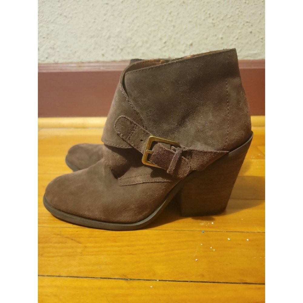 Lucky Brand Womens Eastin Tobacco Brown Suede Leather Block Heel Ankle Bootie 7